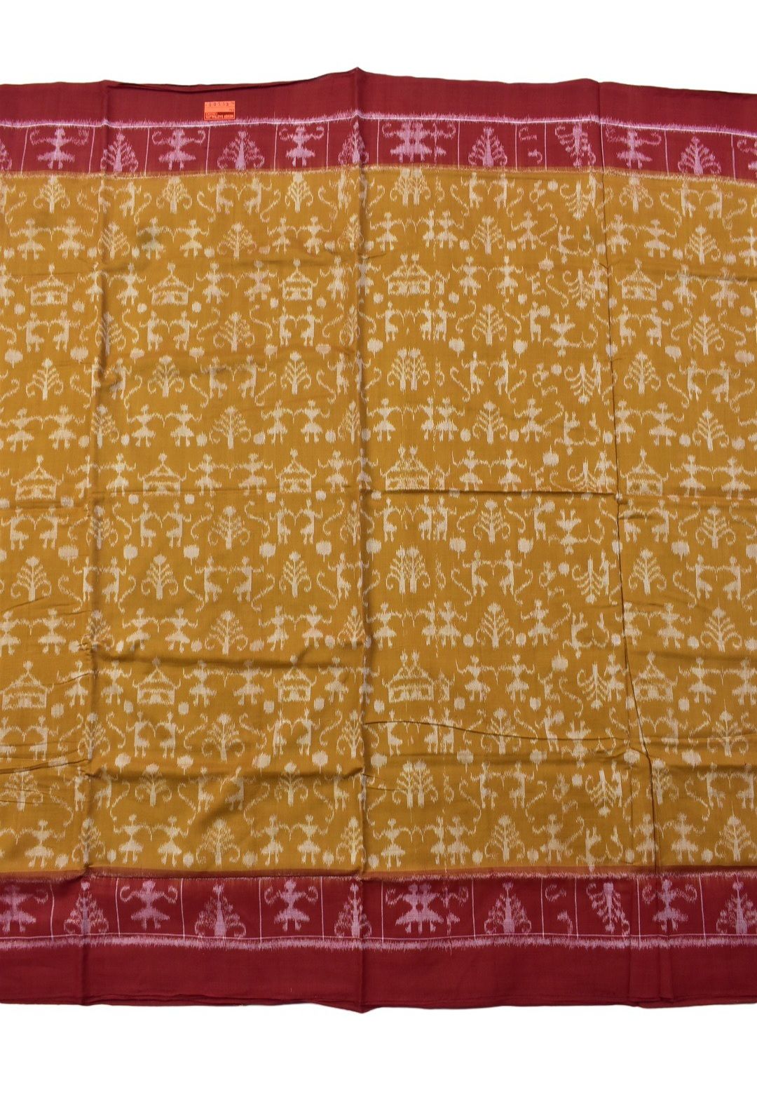 Mustard Yellow Colour Plane Border Sambalpuri Handloom Cotton Saree