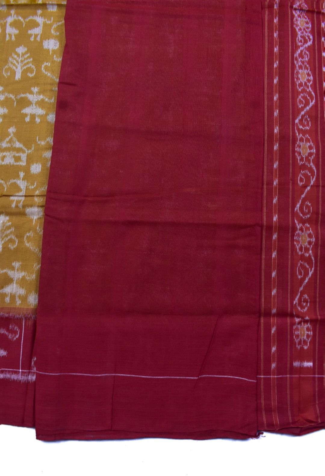 Mustard Yellow Colour Plane Border Sambalpuri Handloom Cotton Saree - Image 4