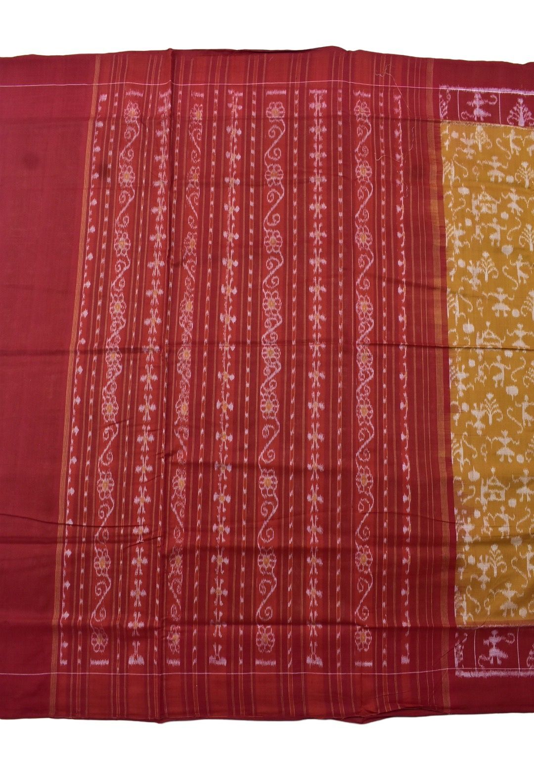 Mustard Yellow Colour Plane Border Sambalpuri Handloom Cotton Saree - Image 2