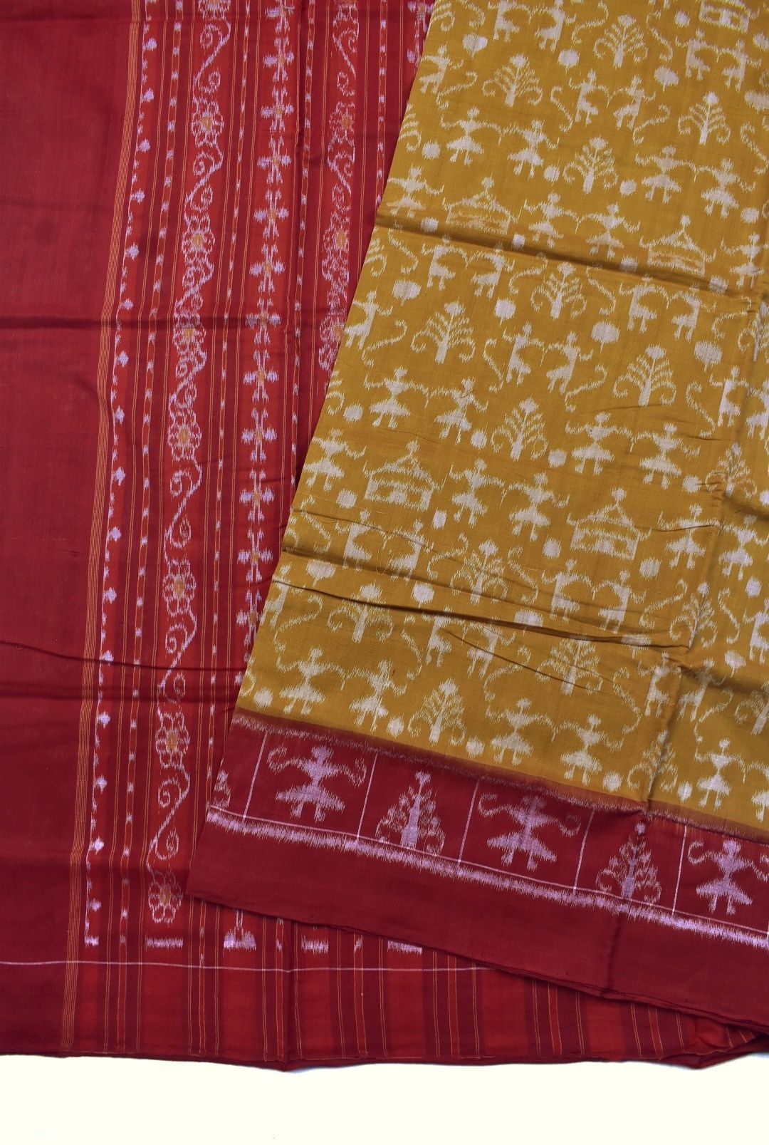 Mustard Yellow Colour Plane Border Sambalpuri Handloom Cotton Saree - Image 3
