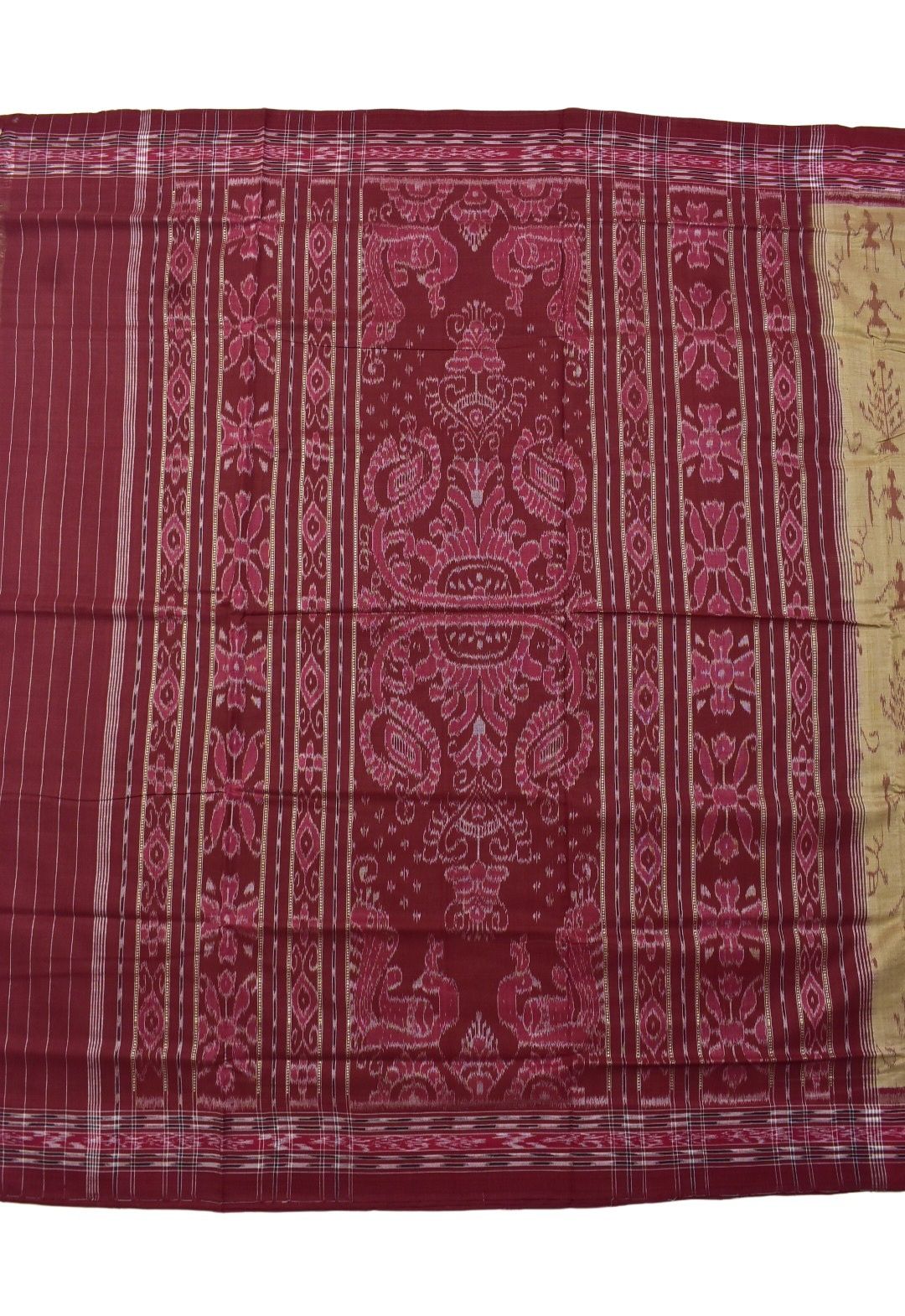 Lite Colour Tribal Design Plane Border Sambalpuri Handloom Cotton Saree - Image 3