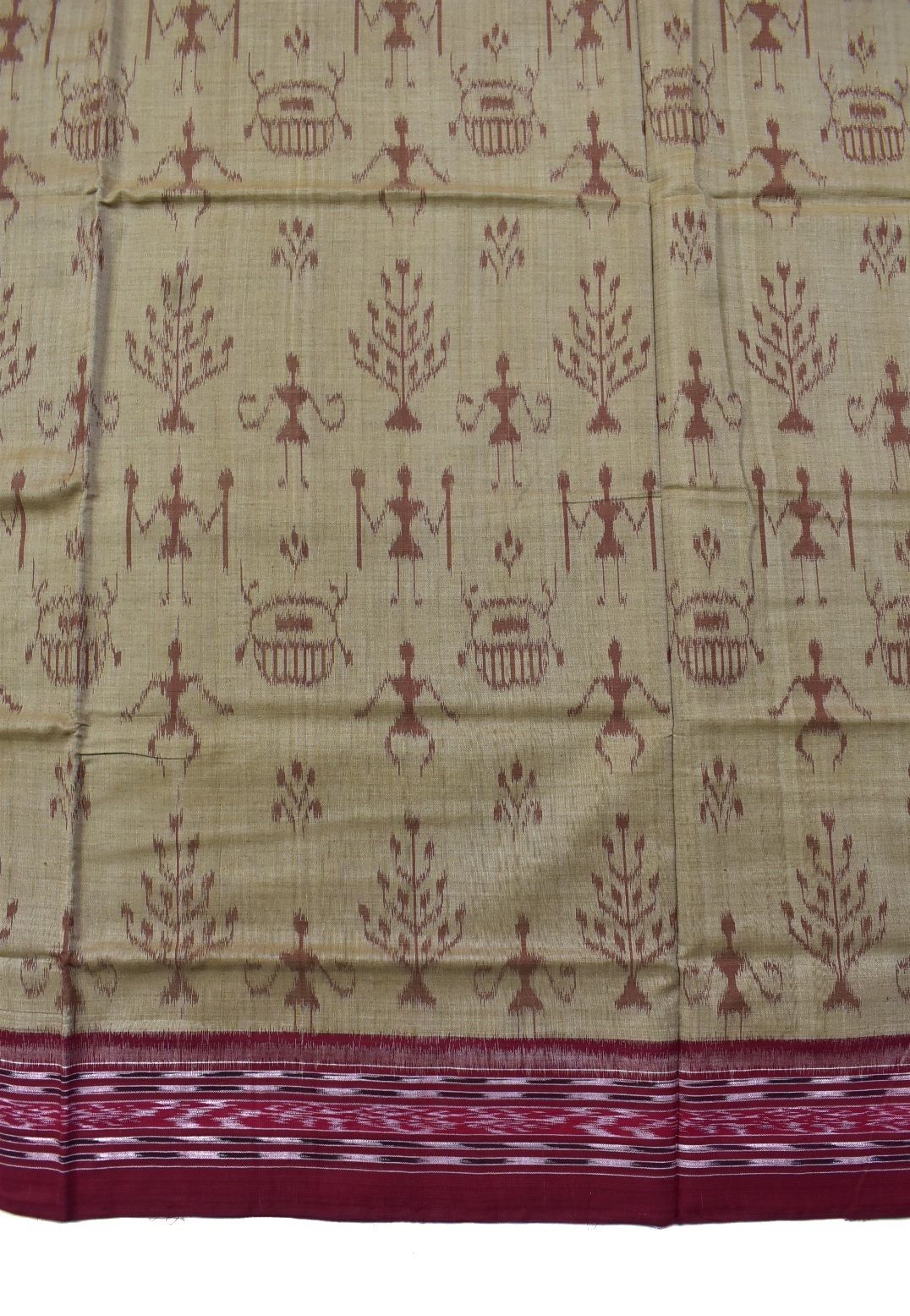Lite Colour Tribal Design Plane Border Sambalpuri Handloom Cotton Saree - Image 4