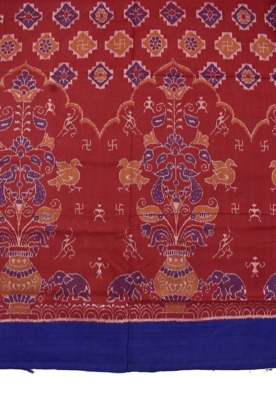 Red Colour Plane Border Sambalpuri Handloom Cotton Saree - Image 4