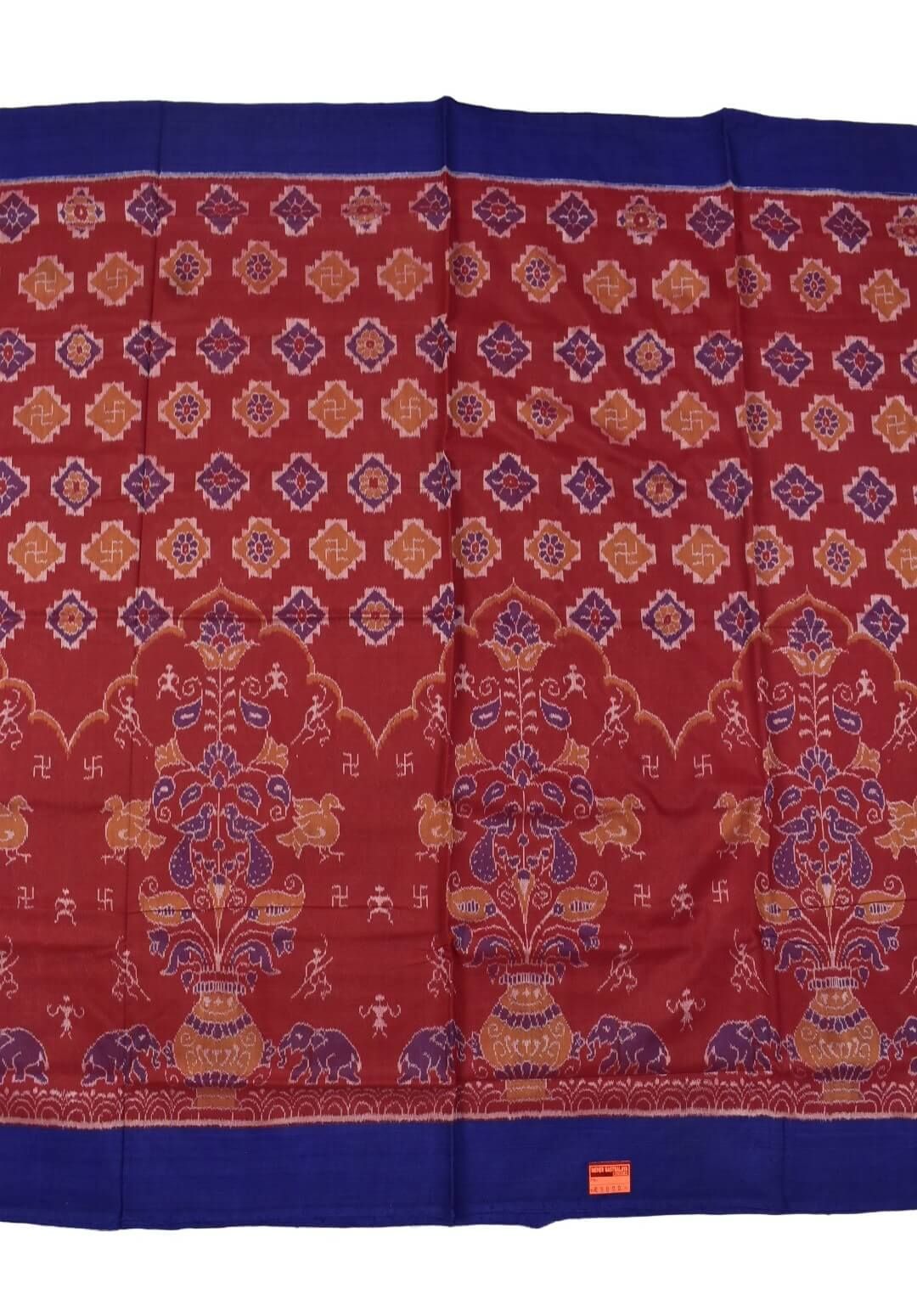 Red Colour Plane Border Sambalpuri Handloom Cotton Saree