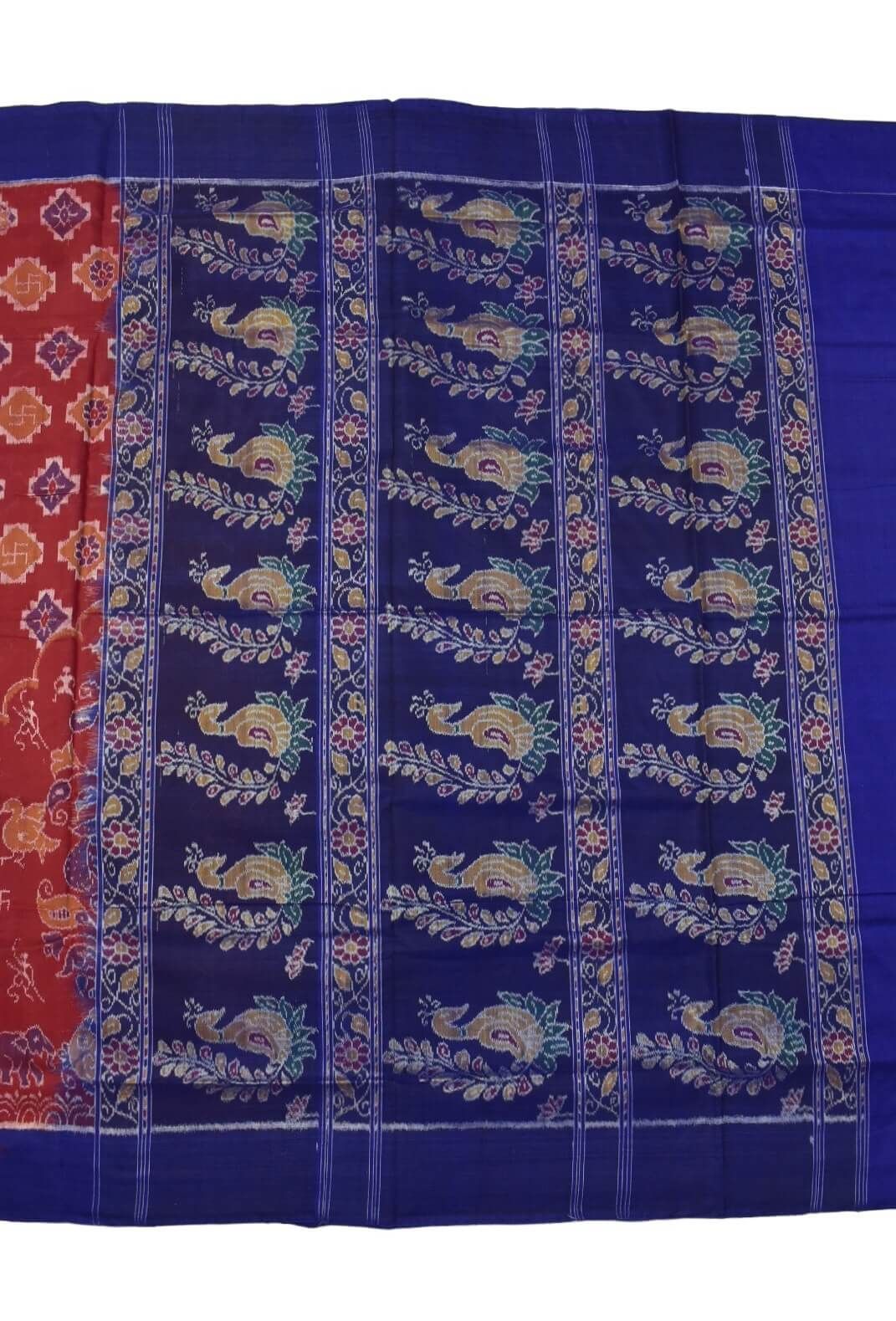 Red Colour Plane Border Sambalpuri Handloom Cotton Saree - Image 2