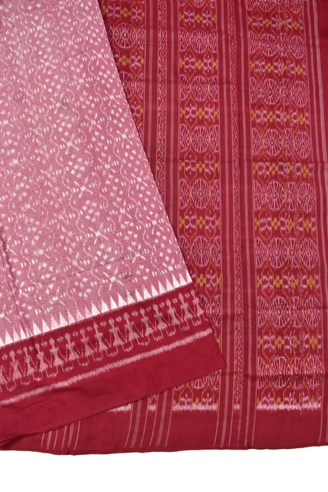 Pitch Colour Plane Border Sambalpuri Handloom Cotton Saree - Image 3