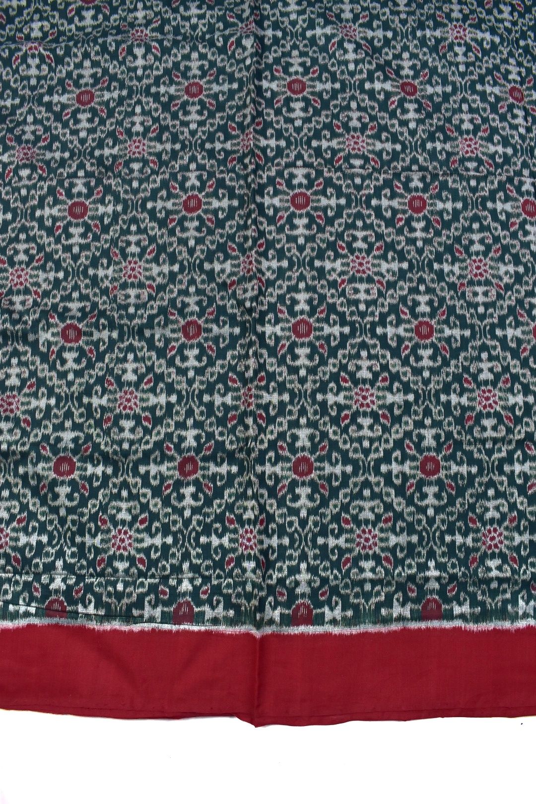 Green Colour Plane Border Sambalpuri Handloom Cotton Saree - Image 4