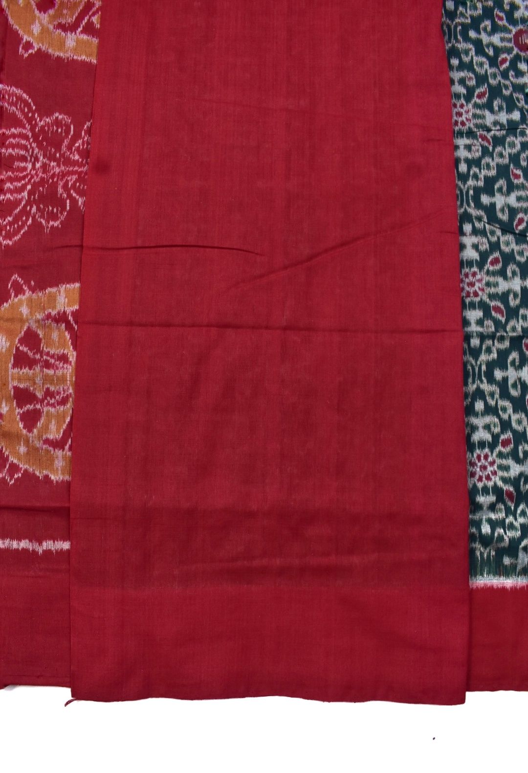 Green Colour Plane Border Sambalpuri Handloom Cotton Saree - Image 5