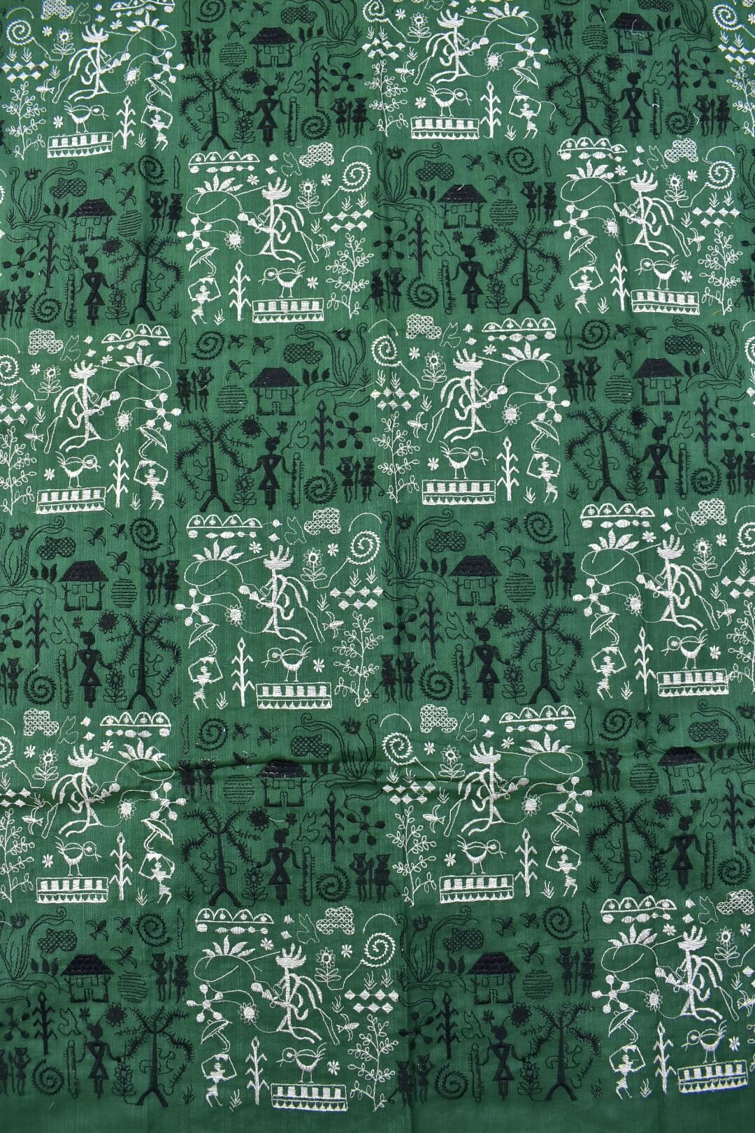 Green Colour Tribal Design Sambalpuri Handloom Bomkai Dress Material - Image 4