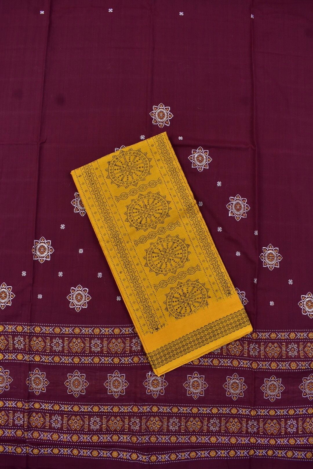 Maroon Colour Sambalpuri Handloom Cotton Bomkai Dress Material - Image 3