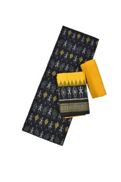 Black Colour Tribal Design Sambalpuri Handloom Cotton Dress Material