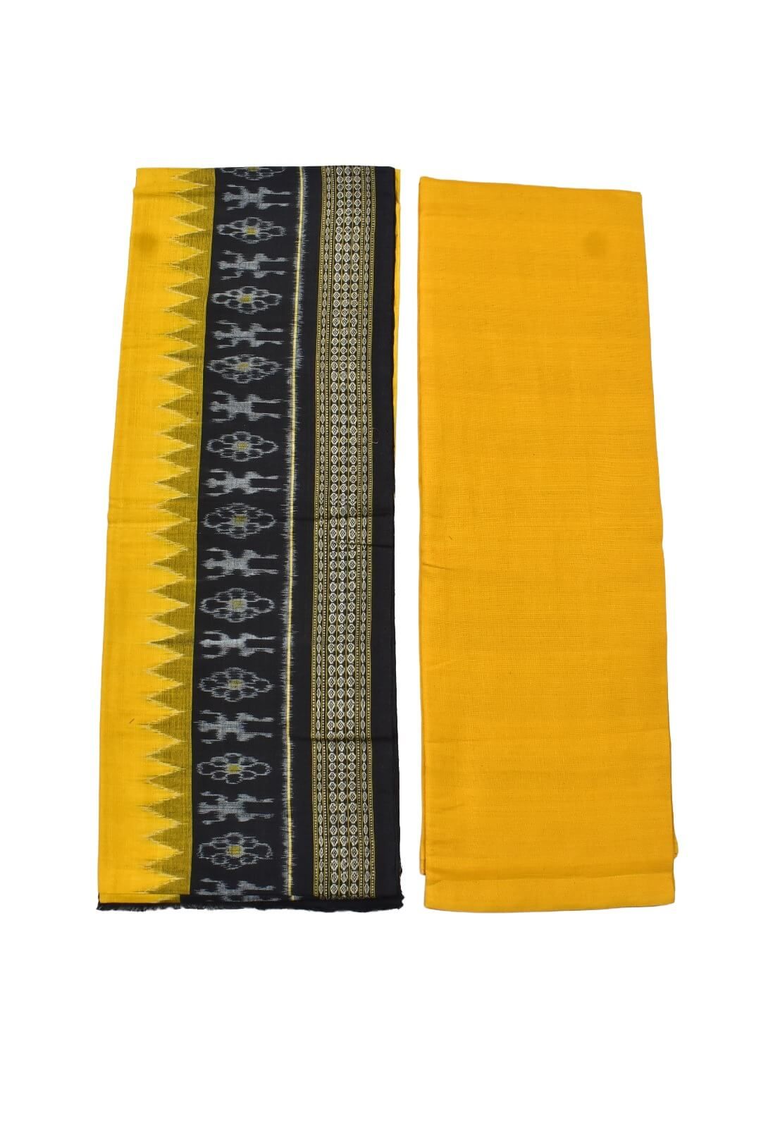 Black Colour Tribal Design Sambalpuri Handloom Cotton Dress Material - Image 2