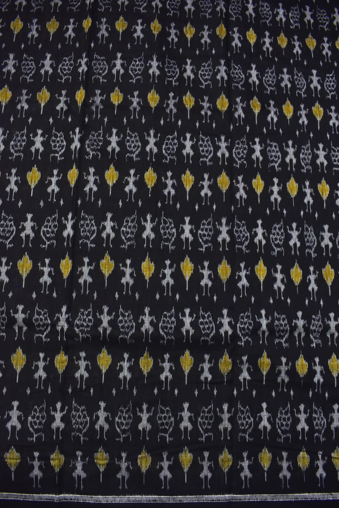 Black Colour Tribal Design Sambalpuri Handloom Cotton Dress Material - Image 5