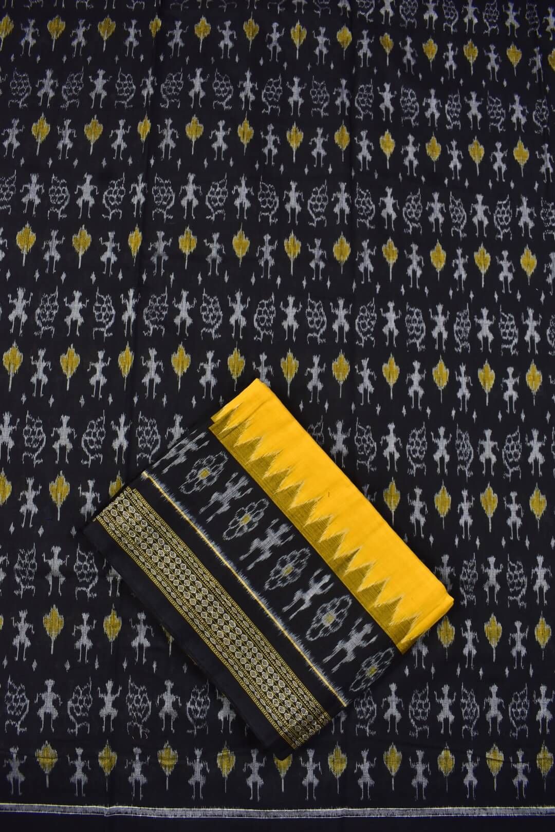 Black Colour Tribal Design Sambalpuri Handloom Cotton Dress Material - Image 3