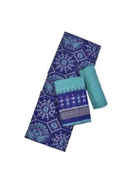 Blue Colour Peacock Design Sambalpuri Handloom Cotton Dress Material