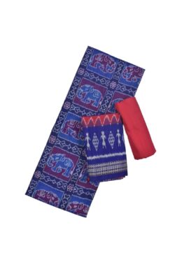 Blue Colour Elephant Design Sambalpuri Handloom Cotton Dress Material