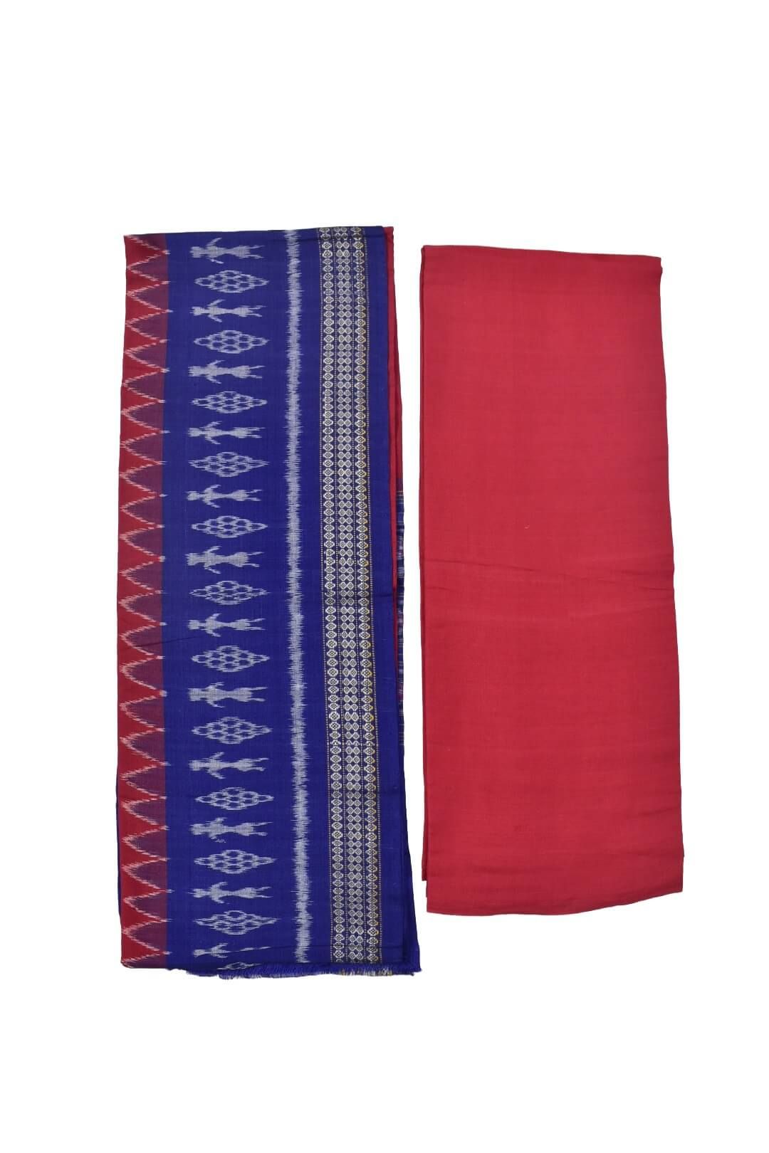 Blue Colour Elephant Design Sambalpuri Handloom Cotton Dress Material - Image 2