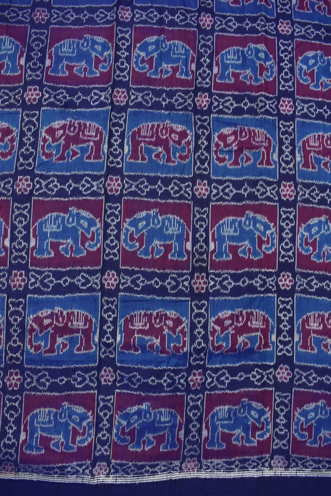 Blue Colour Elephant Design Sambalpuri Handloom Cotton Dress Material - Image 5