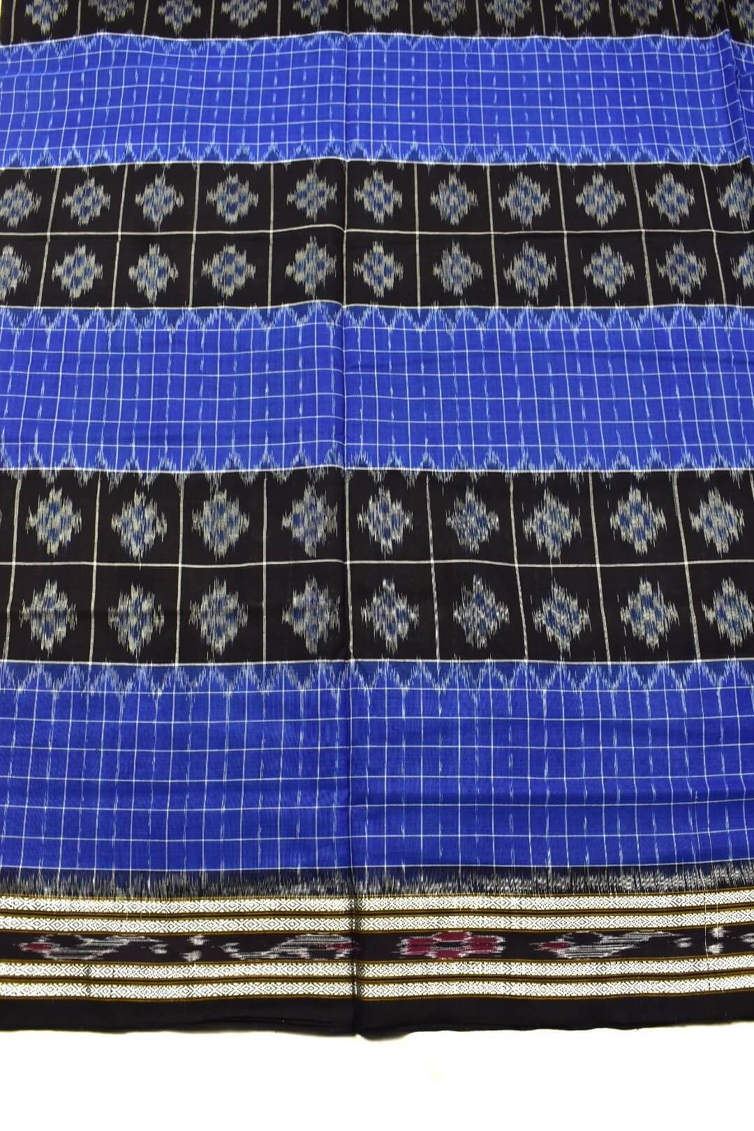 Blue-Black Combination Sambalpuri Handloom Mania Bandha Cotton Saree - Image 4