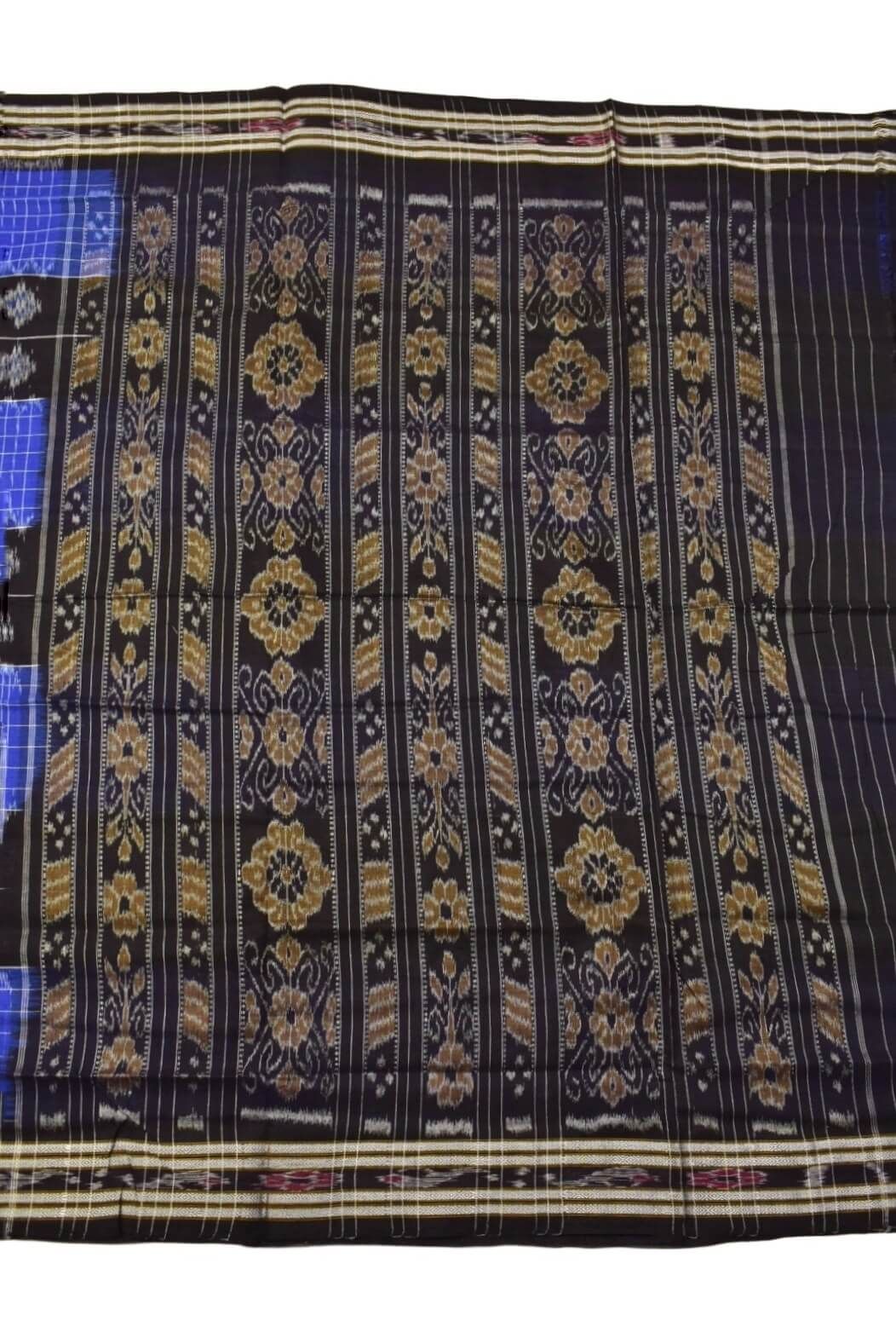 Blue-Black Combination Sambalpuri Handloom Mania Bandha Cotton Saree - Image 2