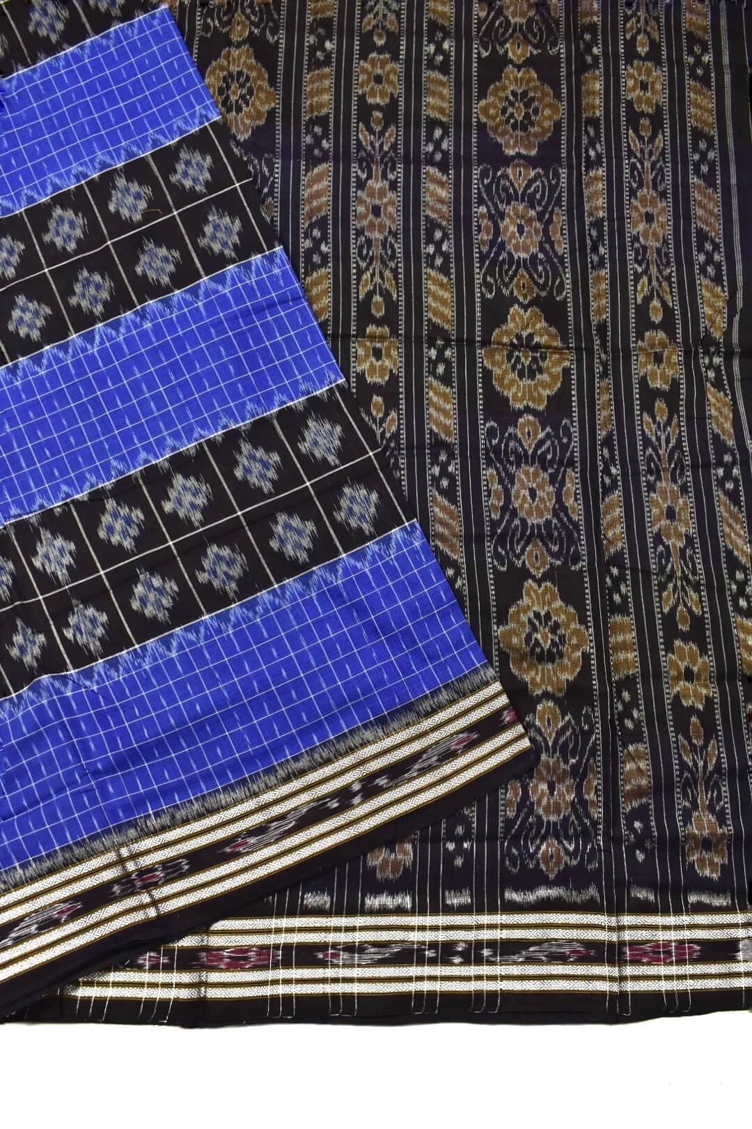 Blue-Black Combination Sambalpuri Handloom Mania Bandha Cotton Saree - Image 3
