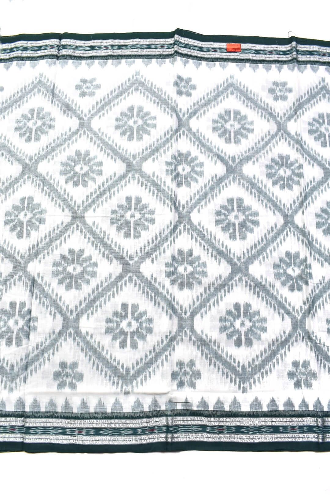 White-Green Combination Sambalpuri Handloom Mania Bandha Cotton Saree