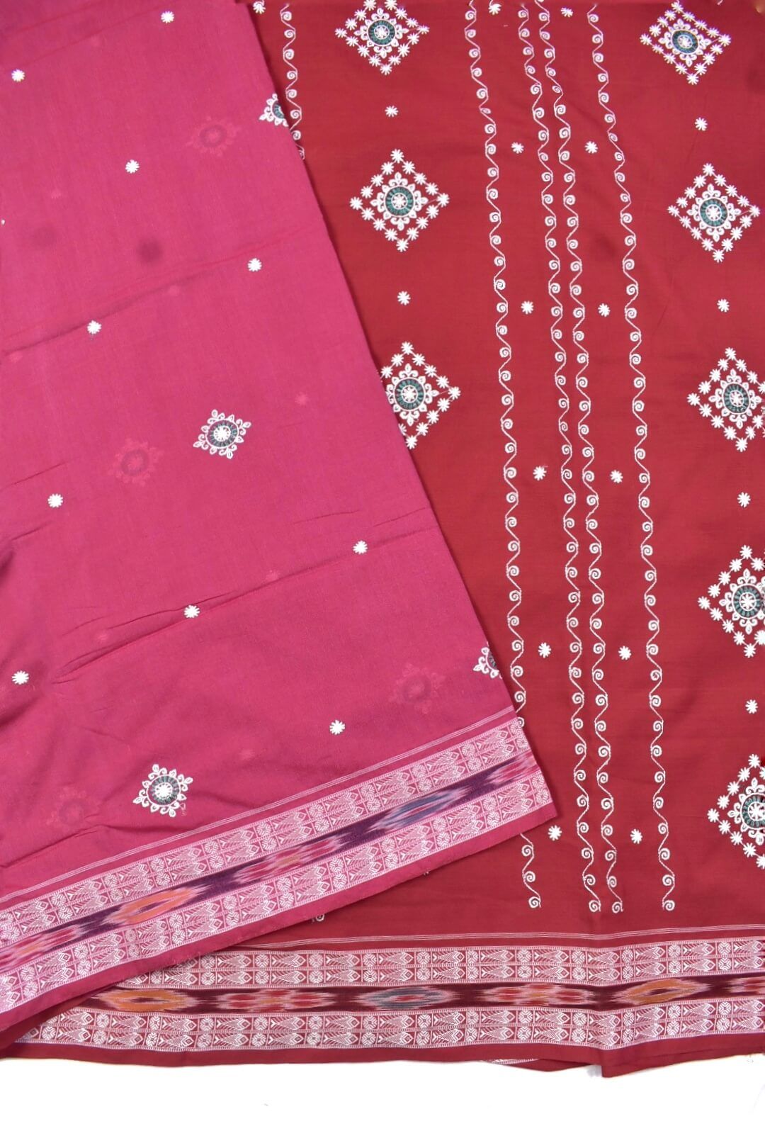 Fuchsia Colour Sambalpuri Handloom Cotton Saree - Image 3