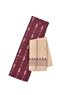Maroon Colour Sambalpuri Handloom Cotton Dress Material