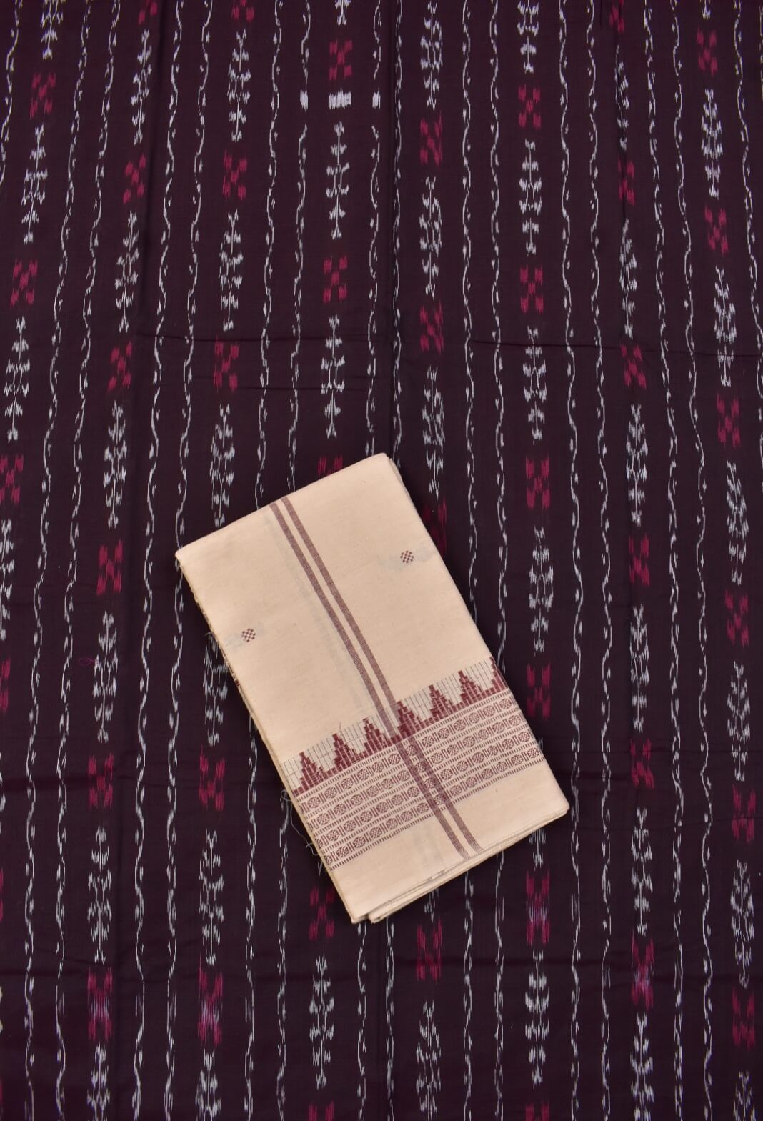 Coffe Colour Sambalpuri Handloom Cotton Dress Material - Image 3