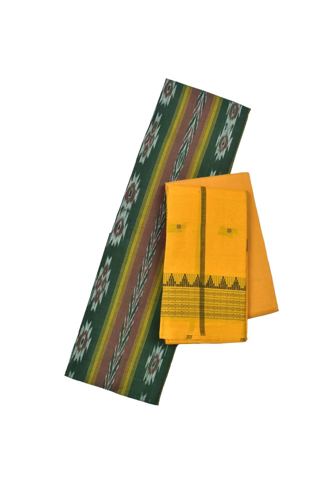 Green Colour Sambalpuri Handloom Cotton Dress Material
