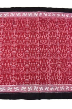 Red Colour Tribal Design Plane Border Sambalpuri Handloom Cotton Saree