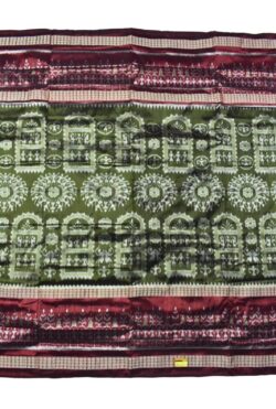 Mahendi Colour Double Border Sambalpuri Handloom Bandha Silk Saree