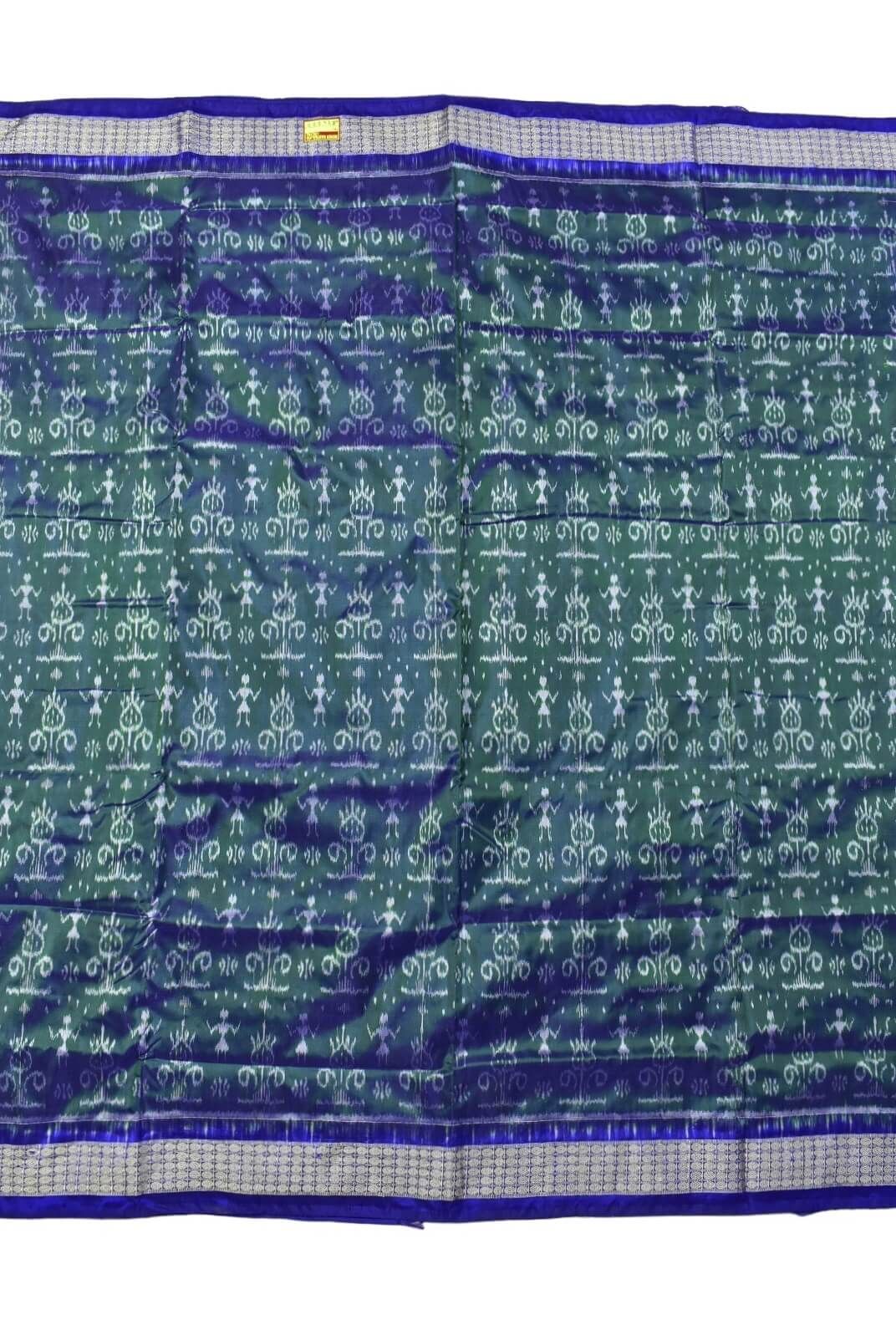 Hunter Green Tribal Design Colour Sambalpuri Handloom Bandha Silk Saree