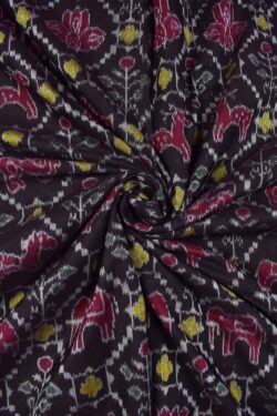 Black Colour Animal Design Sambalpuri Handloom Cotton Fabrics