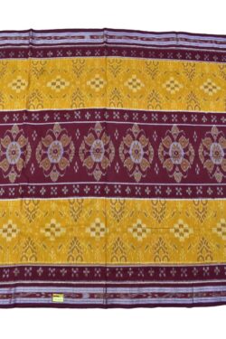 Yellow-Maroon Combination Sambalpuri Handloom Mania Bandha Cotton Saree