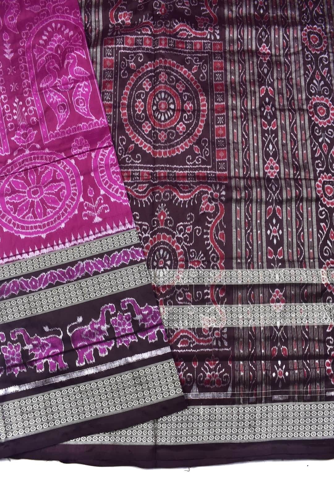 Rani Combination Sambalpuri Handloom Bandha Silk Saree - Image 3