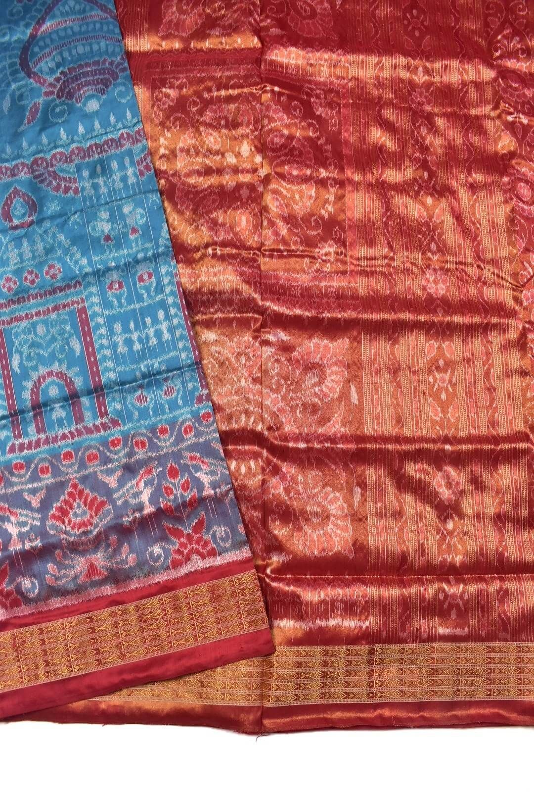 Rama Green Colour Sambalpuri Handloom Half Tissue Silk Saree - Image 3