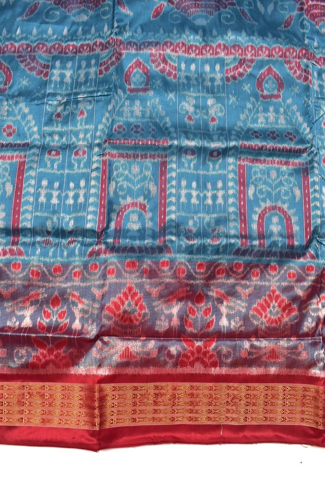 Rama Green Colour Sambalpuri Handloom Half Tissue Silk Saree - Image 4