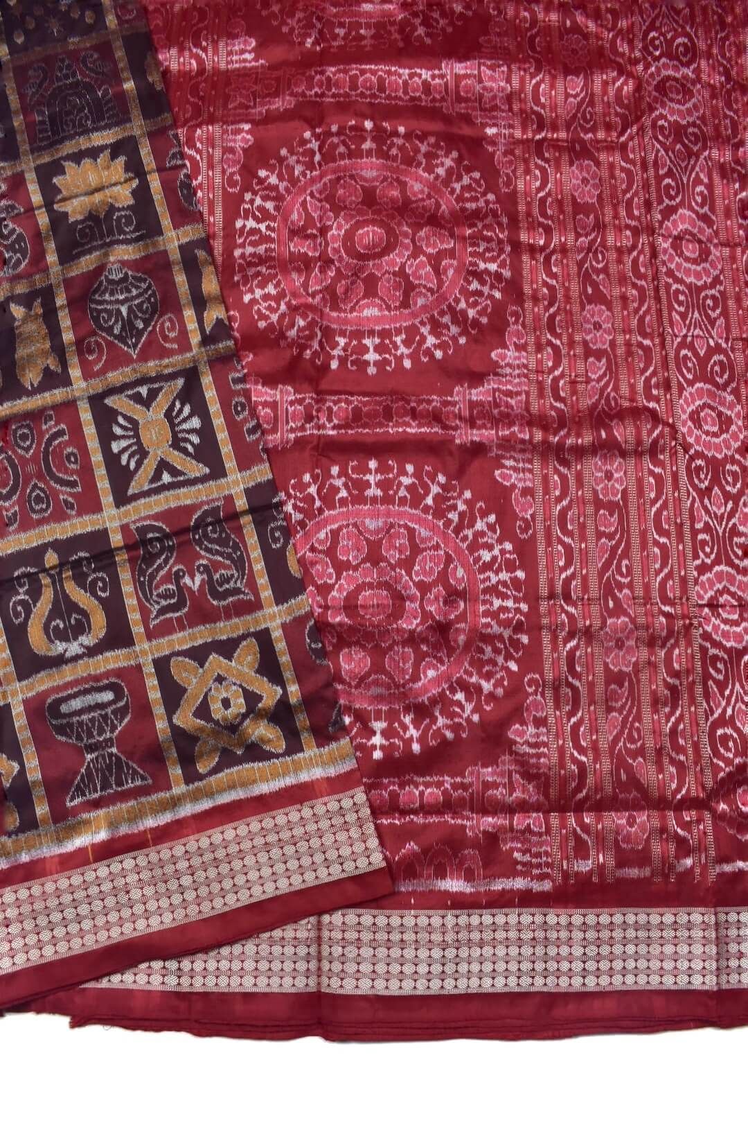 Coffe-Maroon Nabakothi Design Sambalpuri Handloom Bandha Silk Saree - Image 3