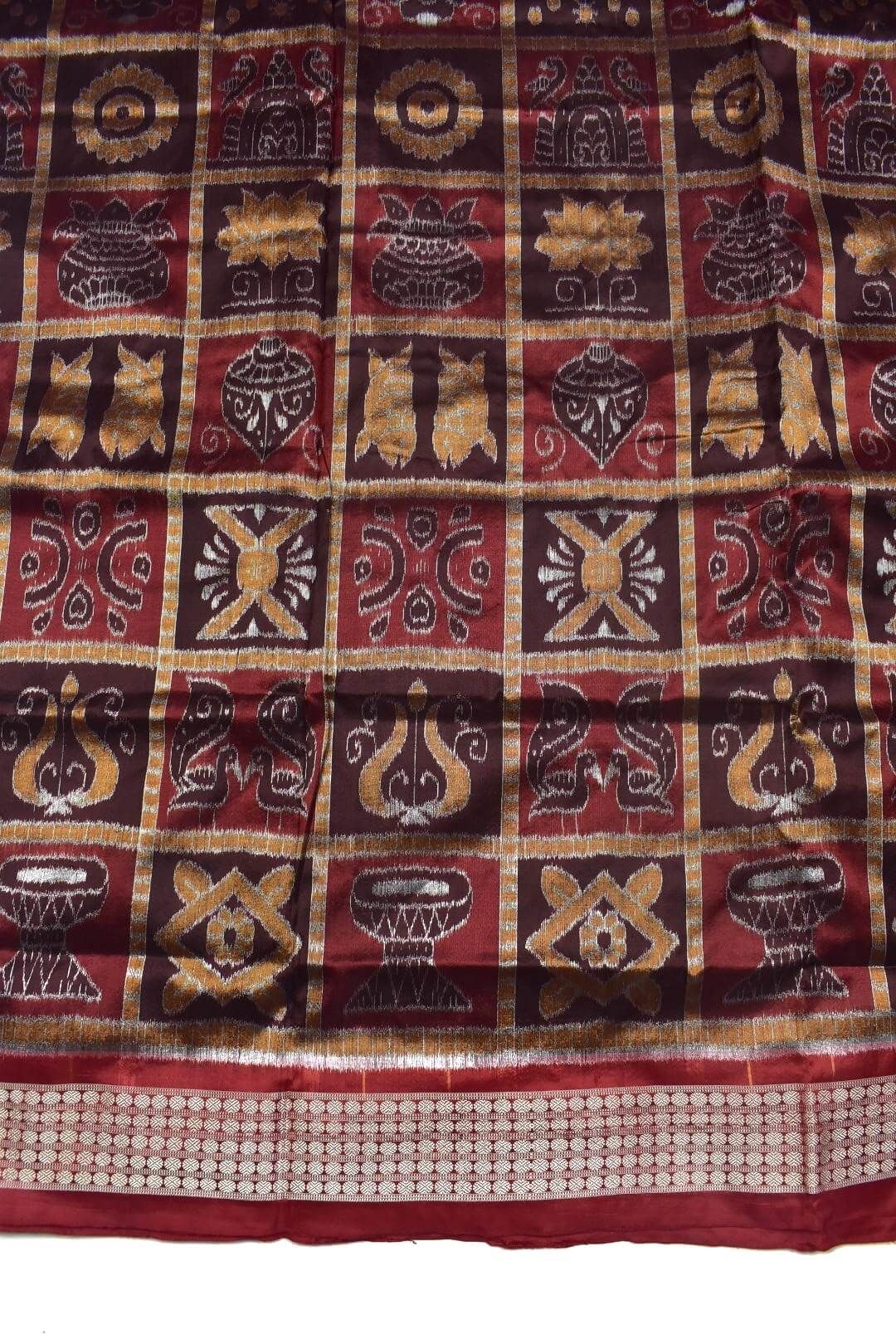 Coffe-Maroon Nabakothi Design Sambalpuri Handloom Bandha Silk Saree - Image 4
