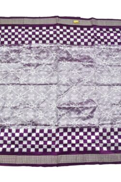 Plum Colour Check Border Sambalpuri Handloom Bandha Silk Saree