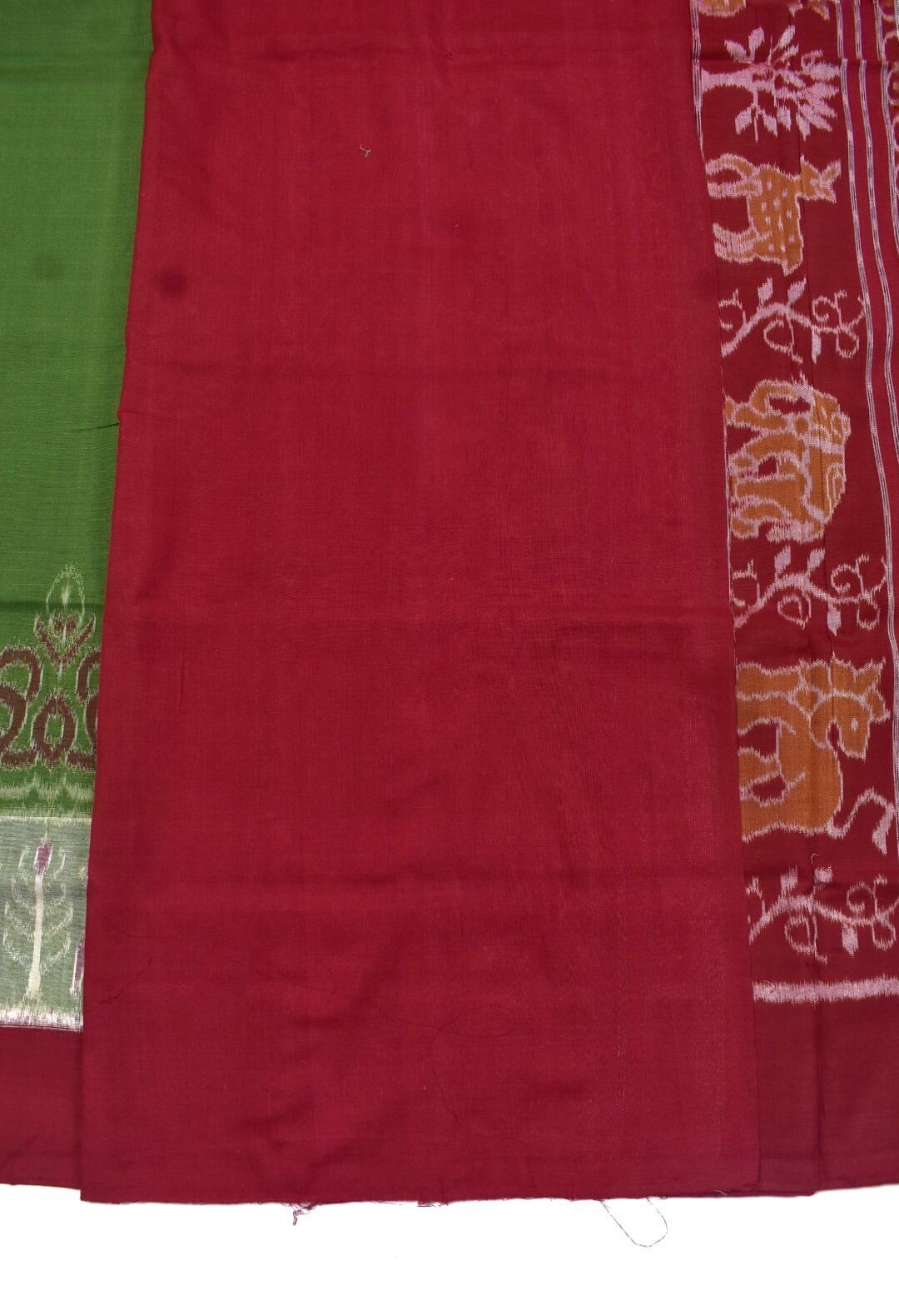 Mahendi Colour Plane Border Sambalpuri Handloom Bandha Cotton Saree - Image 5