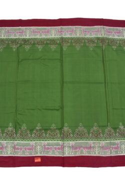 Mahendi Colour Plane Border Sambalpuri Handloom Bandha Cotton Saree