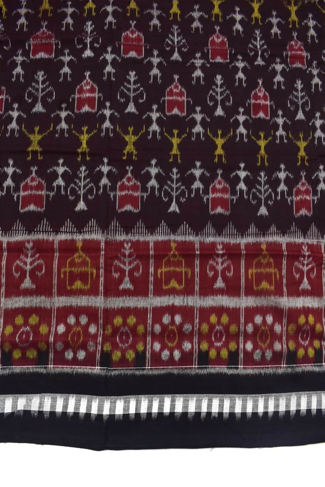 Coffe Colour Tribal Design Plane Border Sambalpuri Handloom Cotton Saree - Image 4