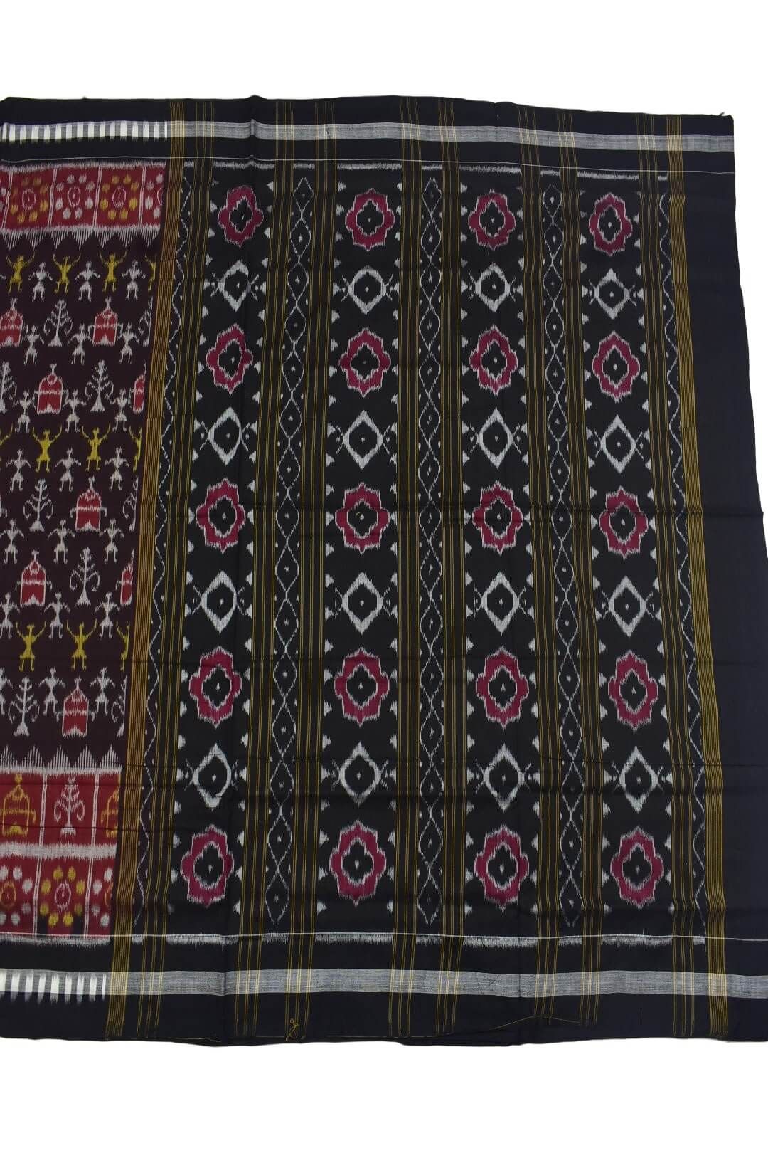 Coffe Colour Tribal Design Plane Border Sambalpuri Handloom Cotton Saree - Image 2