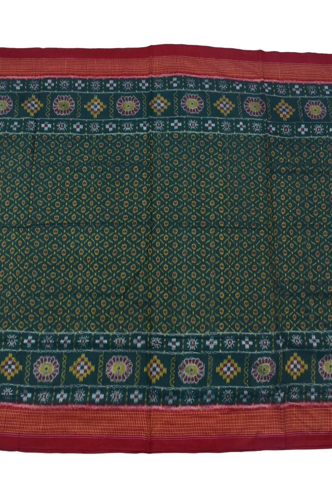 Green Colour Plane Border Sambalpuri Handloom Bandha Cotton Saree