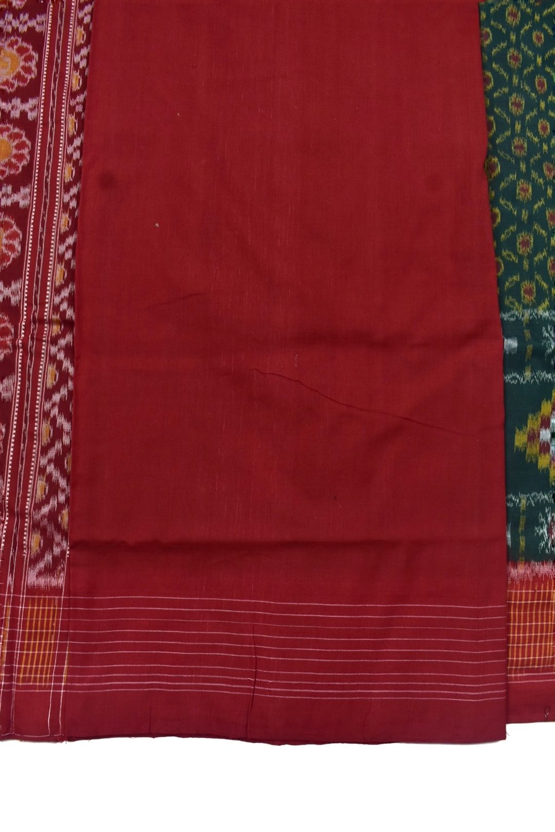 Green Colour Plane Border Sambalpuri Handloom Bandha Cotton Saree - Image 5