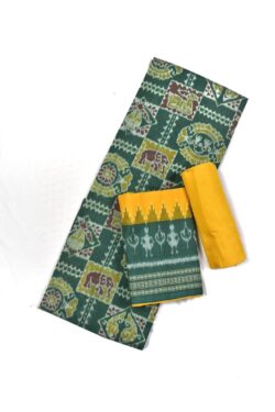 Green Colour Animal Design Sambalpuri Handloom Cotton Dress Material