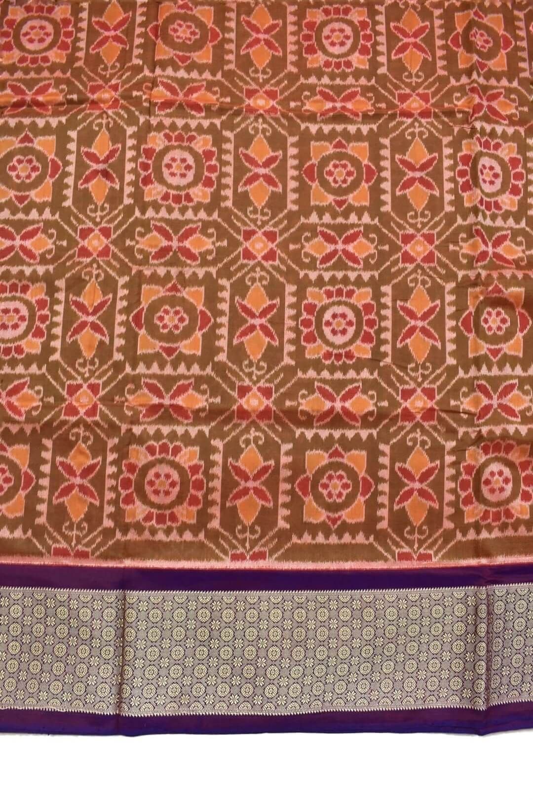 Rust Colour Sambalpuri Handloom Cotton Saree - Image 4