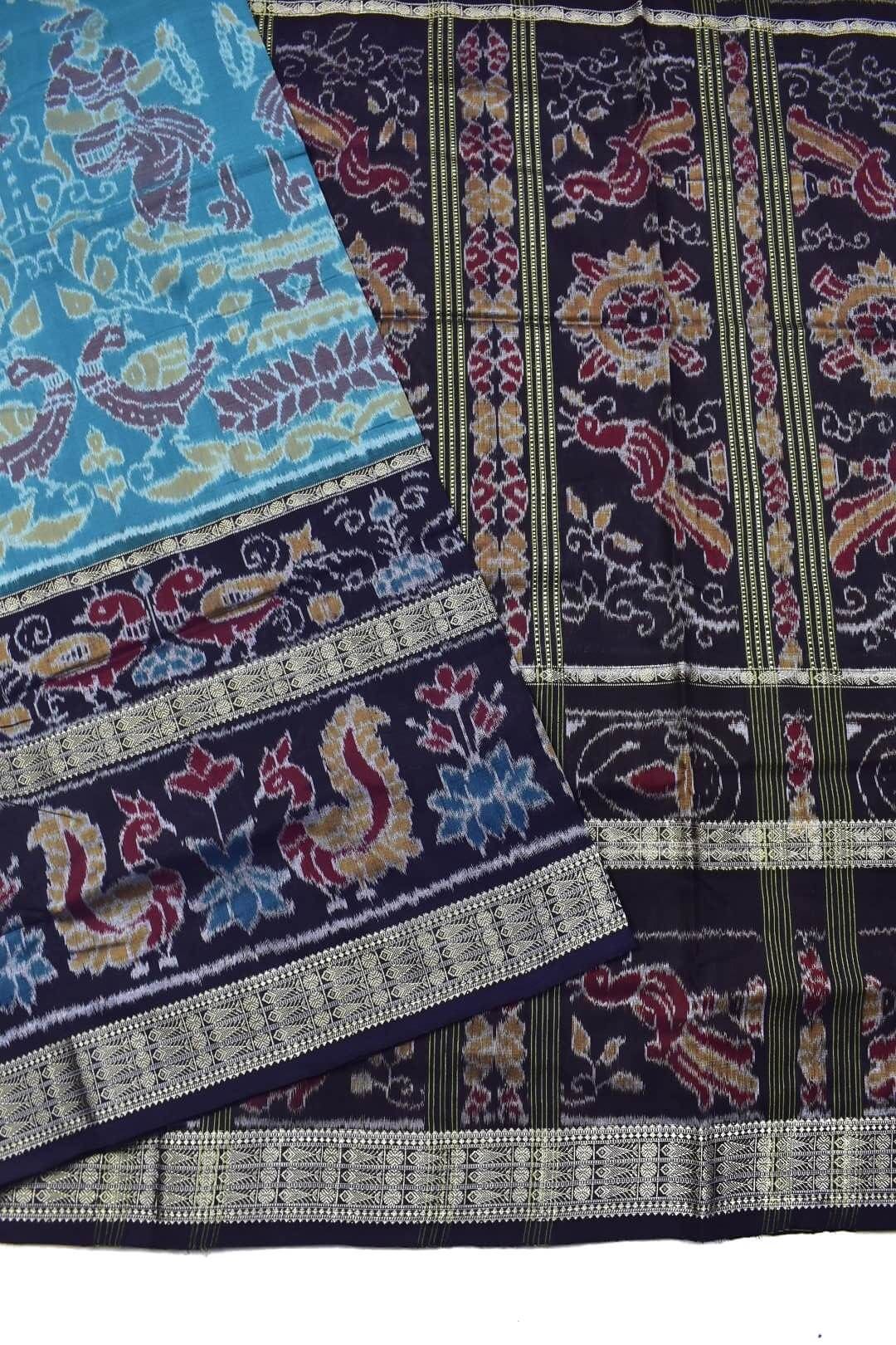 Rama Green Colour Nartaki Design Sambalpuri Handloom Cotton Saree - Image 3